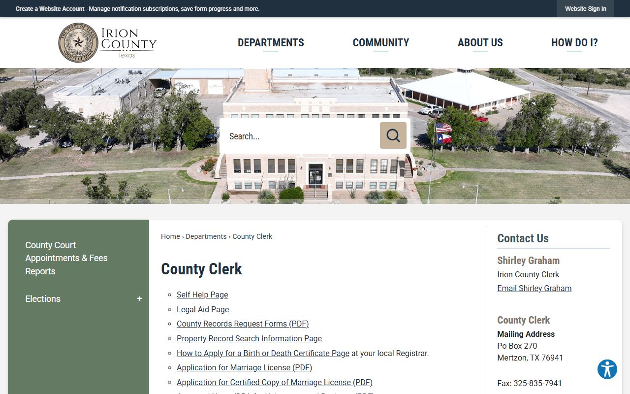 Irion County inmate records clerk public records routing